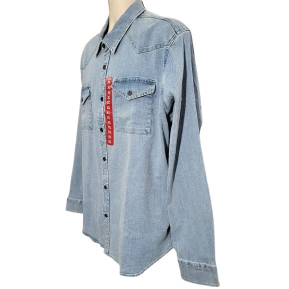FRYE Light Wash Blue Denim Button-Down Jean Western Shirt - NWT Men's XL - Picture 2 of 5